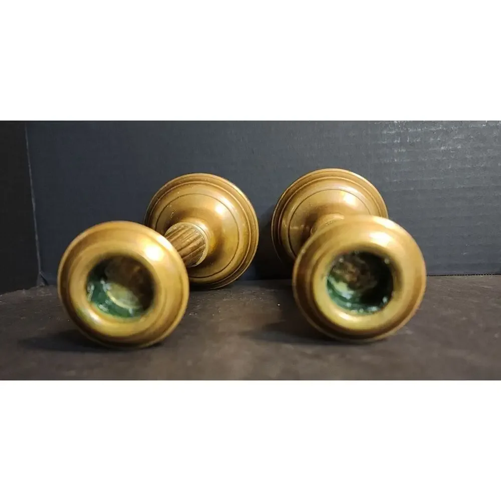 Pair of Antique Brass Candlesticks, Copper Weighted, Column Fluted 8.5
